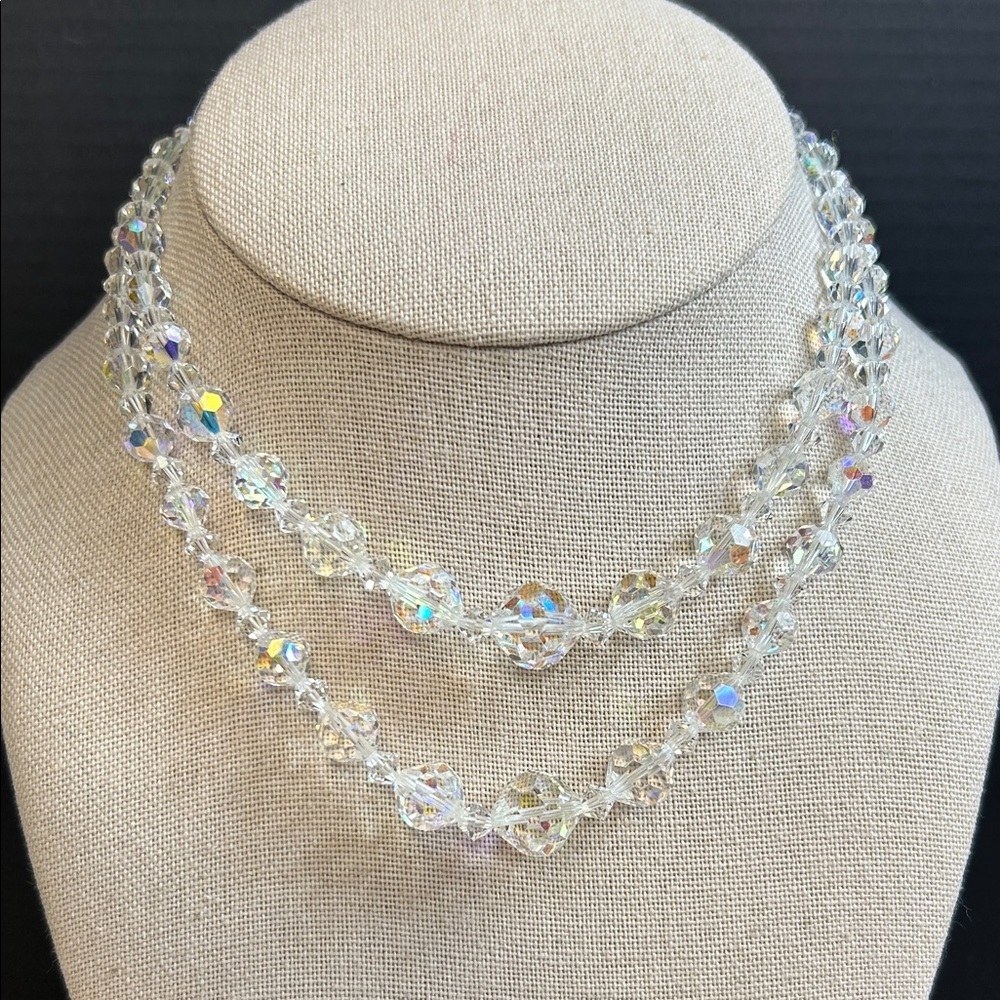 Vintage Double Strand Crystal Aurora Borealis Necklace